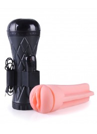 Телесный мастурбатор-вагина в черной колбе с вибрацией - Boys of Toys - в Петропавловске-Камчатском купить с доставкой