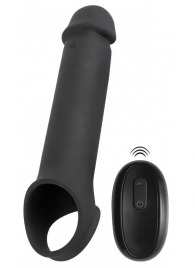 Черная вибронасадка для пениса с хомутом для мошонки и пультом ДУ Remote Controlled Penis Extension - Orion - в Петропавловске-Камчатском купить с доставкой