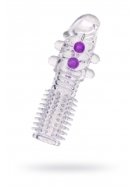 Гелевая прозрачная насадка с шариками и шипами - 14 см. - Toyfa Basic - в Петропавловске-Камчатском купить с доставкой