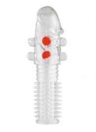 Гелевая прозрачная насадка с шариками и шипами - 14 см. - Toyfa Basic - в Петропавловске-Камчатском купить с доставкой