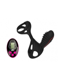 Чёрная насадка на фаллос Gladiator + LRS  с трехкнопочным пультом управления - Adrien Lastic - в Петропавловске-Камчатском купить с доставкой