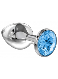 Большая серебристая анальная пробка Diamond Light blue Sparkle Large с голубым кристаллом - 8 см. - Lola Games - купить с доставкой в Петропавловске-Камчатском