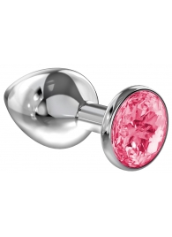 Большая серебристая анальная пробка Diamond Pink Sparkle Large с розовым кристаллом - 8 см. - Lola Games - купить с доставкой в Петропавловске-Камчатском