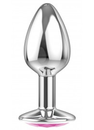 Малая серебристая анальная пробка Diamond Pink Sparkle Small с розовым кристаллом - 7 см. - Lola Games - купить с доставкой в Петропавловске-Камчатском