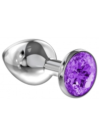 Большая серебристая анальная пробка Diamond Purple Sparkle Large с фиолетовым кристаллом - 8 см. - Lola Games - купить с доставкой в Петропавловске-Камчатском