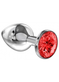 Большая серебристая анальная пробка Diamond Red Sparkle Large с красным кристаллом - 8 см. - Lola Games - купить с доставкой в Петропавловске-Камчатском