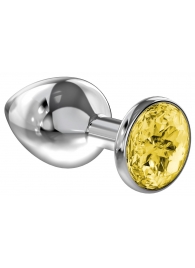 Большая серебристая анальная пробка Diamond Yellow Sparkle Large с жёлтым кристаллом - 8 см. - Lola Games - купить с доставкой в Петропавловске-Камчатском
