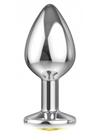 Малая серебристая анальная пробка Diamond Yellow Sparkle Small с жёлтым кристаллом - 7 см. - Lola Games - купить с доставкой в Петропавловске-Камчатском