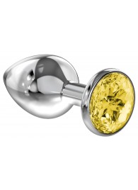 Малая серебристая анальная пробка Diamond Yellow Sparkle Small с жёлтым кристаллом - 7 см. - Lola Games - купить с доставкой в Петропавловске-Камчатском