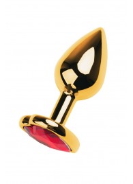 Золотистая анальная пробка с кристаллом-сердцем - 7,5 см. - ToyFa - купить с доставкой в Петропавловске-Камчатском