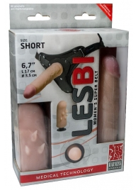 Телесный поясной страпон LESBI с вагинальной пробкой - 17 см. - LOVETOY (А-Полимер) - купить с доставкой в Петропавловске-Камчатском