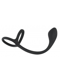 Эрекционное кольцо с утяжкой на мошонку и анальным плаг Black Velvets - Orion - в Петропавловске-Камчатском купить с доставкой