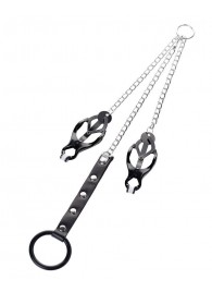 Черно-серебристые зажимы для сосков с кольцом для пениса TOYFA Metal - ToyFa - купить с доставкой в Петропавловске-Камчатском