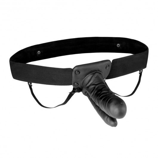 Полый страпон с двумя отростками и вибрацией Unisex Vibrating Hollow Strap-On Double Penetrating Dildo - 17,8 см. - Lux Fetish - купить с доставкой в Петропавловске-Камчатском