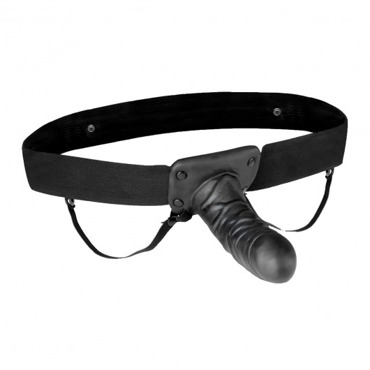 Чёрный полый страпон с вибрацией Unisex Vibrating Hollow Strap-On - 14 см. - Lux Fetish - купить с доставкой в Петропавловске-Камчатском