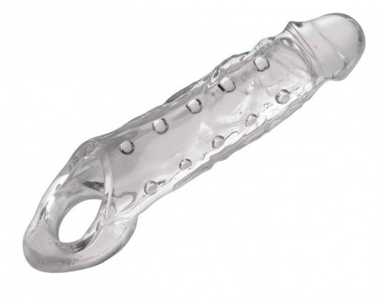 Прозразная закрытая насадка на пенис с поддержкой мошонки Clearly Ample Penis Enhancer - 22 см. - XR Brands - в Петропавловске-Камчатском купить с доставкой