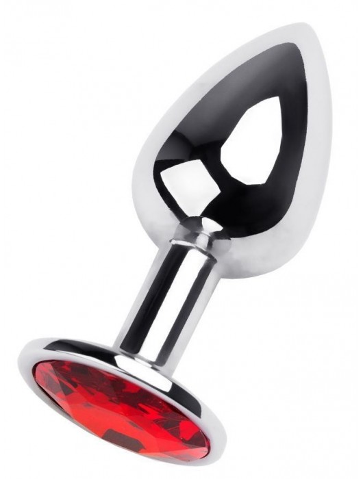 Маленькая коническая серебристая анальная пробка с красным кристаллом - 7 см. - ToyFa - купить с доставкой в Петропавловске-Камчатском