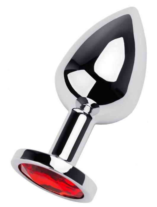 Серебристая коническая анальная пробка с красным кристаллом - 8 см. - ToyFa - купить с доставкой в Петропавловске-Камчатском