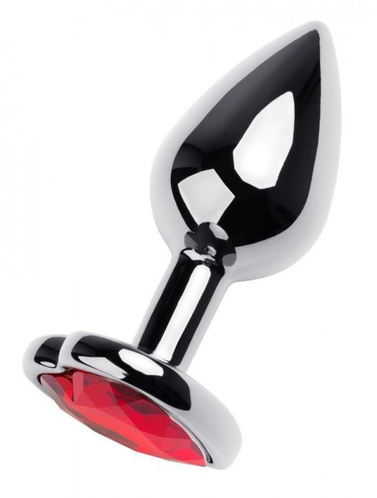 Серебристая коническая анальная пробка с красным кристаллом-сердечком - 7 см. - ToyFa - купить с доставкой в Петропавловске-Камчатском