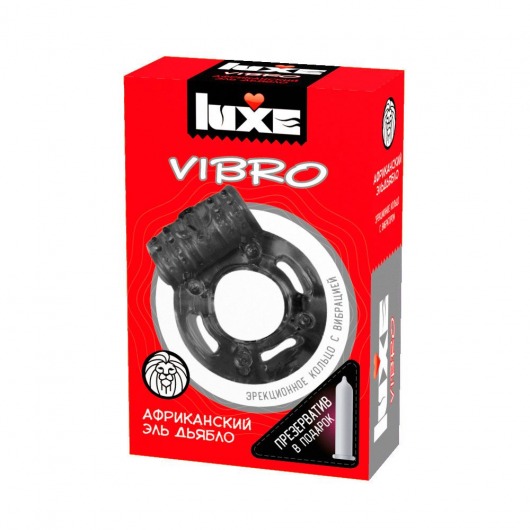Чёрное эрекционное виброкольцо Luxe VIBRO  Африканский Эль Дьябло  + презерватив - Luxe - в Петропавловске-Камчатском купить с доставкой