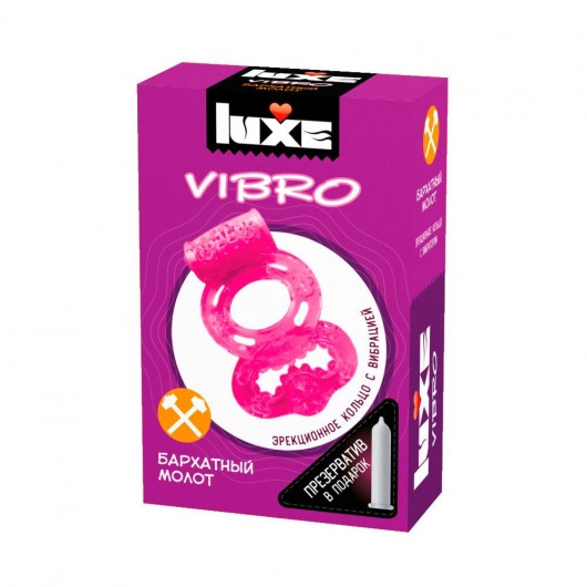Розовое эрекционное виброкольцо Luxe VIBRO  Бархатный молот  + презерватив - Luxe - в Петропавловске-Камчатском купить с доставкой
