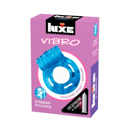 Голубое эрекционное виброкольцо Luxe VIBRO  Кошмар русалки  + презерватив - Luxe - в Петропавловске-Камчатском купить с доставкой