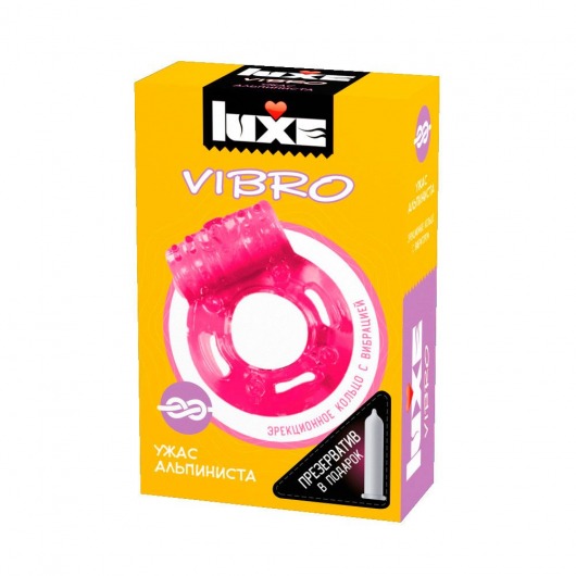 Розовое эрекционное виброкольцо Luxe VIBRO  Ужас Альпиниста  + презерватив - Luxe - в Петропавловске-Камчатском купить с доставкой