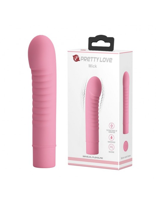 Нежно-розовый мини-вибратор Mick с ребрышками - 13 см. - Baile