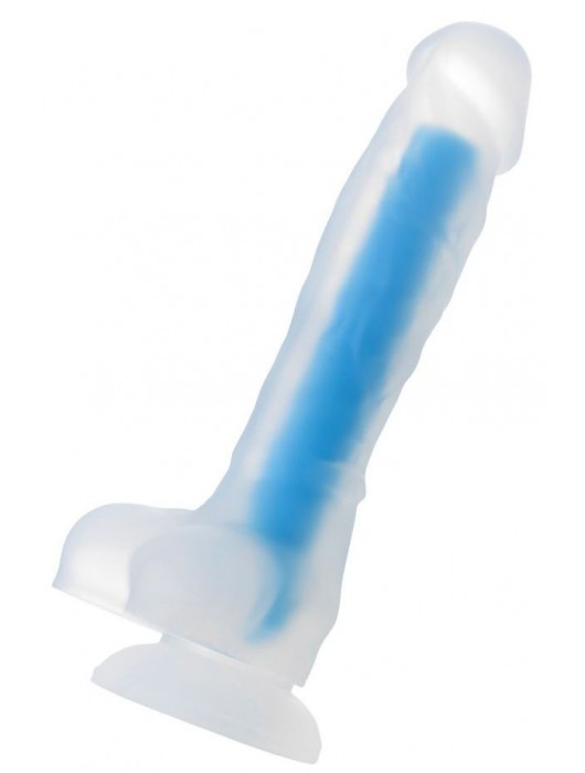 Прозрачно-синий фаллоимитатор, светящийся в темноте, Bruce Glow - 22 см. - ToyFa