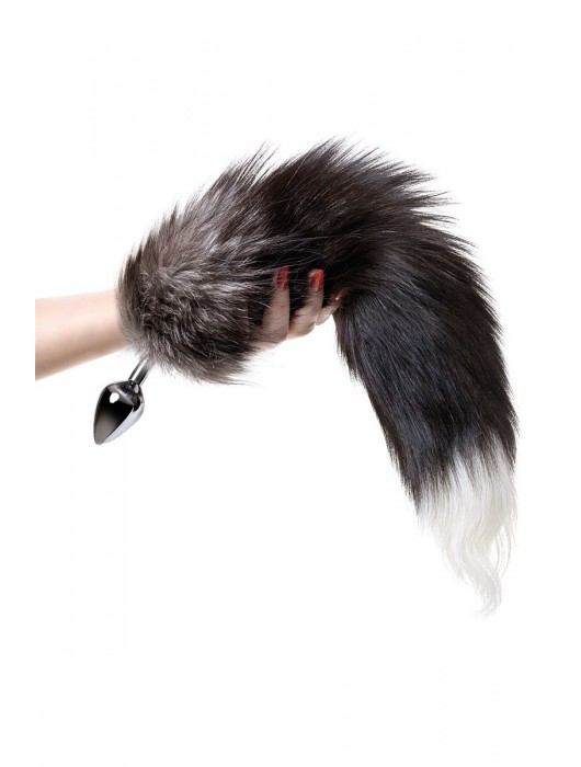 Серебристая металлическая анальная втулка с хвостом чернобурой лисы - размер S - ToyFa - купить с доставкой в Петропавловске-Камчатском