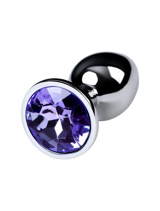 Серебристая конусовидная анальная пробка с фиолетовым кристаллом - 7 см. - ToyFa - купить с доставкой в Петропавловске-Камчатском