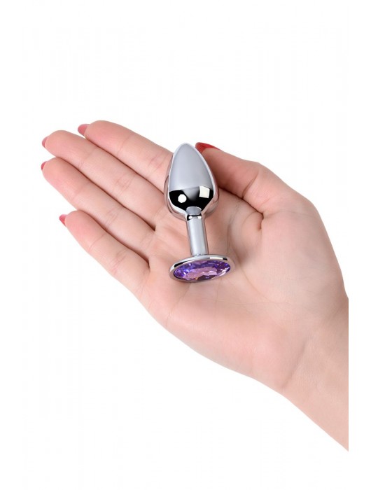 Серебристая конусовидная анальная пробка с фиолетовым кристаллом - 7 см. - ToyFa - купить с доставкой в Петропавловске-Камчатском
