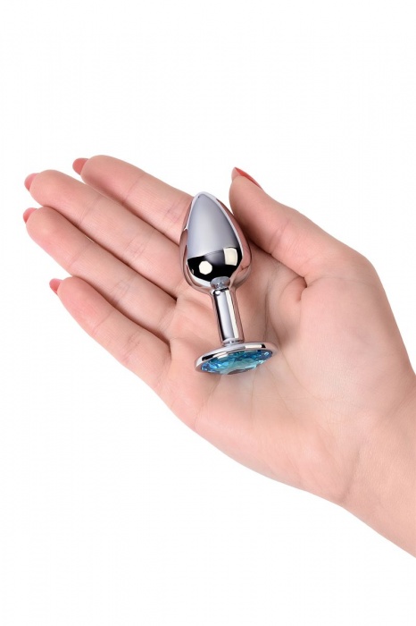 Серебристая конусовидная анальная пробка с голубым кристаллом - 7 см. - ToyFa - купить с доставкой в Петропавловске-Камчатском