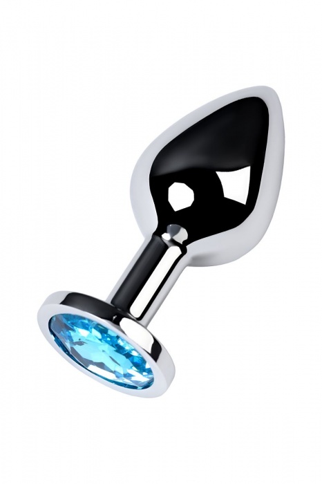 Серебристая конусовидная анальная пробка с голубым кристаллом - 8 см. - ToyFa - купить с доставкой в Петропавловске-Камчатском