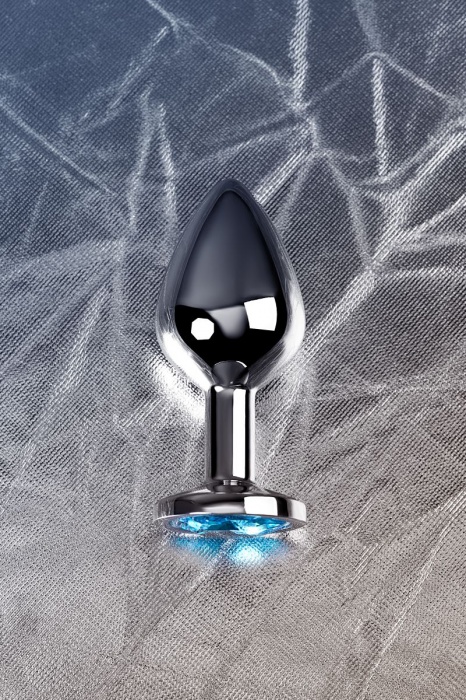 Серебристая конусовидная анальная пробка с голубым кристаллом - 8 см. - ToyFa - купить с доставкой в Петропавловске-Камчатском