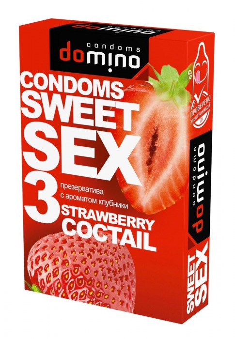 Презервативы для орального секса DOMINO Sweet Sex с ароматом клубничного коктейля  - 3 шт. - Domino - купить с доставкой в Петропавловске-Камчатском