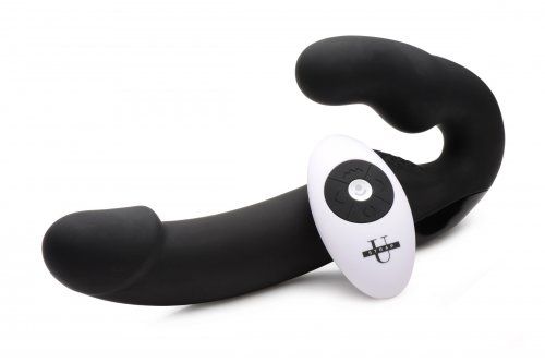 Черный безремневой страпон Urge Silicone Strap On с пультом ДУ - 24 см. - XR Brands - купить с доставкой в Петропавловске-Камчатском