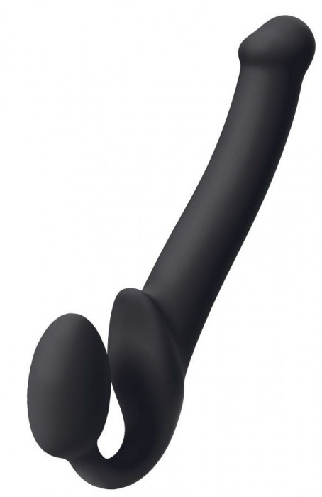 Черный безремневой страпон Silicone Bendable Strap-On M - Strap-on-me - купить с доставкой в Петропавловске-Камчатском