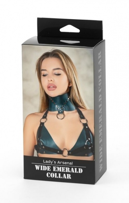 Изумрудный широкий ошейник Ladys Arsenal с заклепками - БДСМ Арсенал - купить с доставкой в Петропавловске-Камчатском