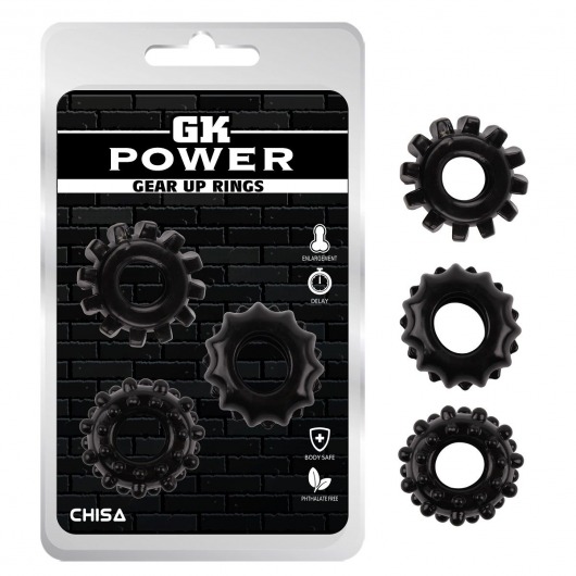 Набор из 3 черных эрекционных колец Gear Up Rings - Chisa - в Петропавловске-Камчатском купить с доставкой