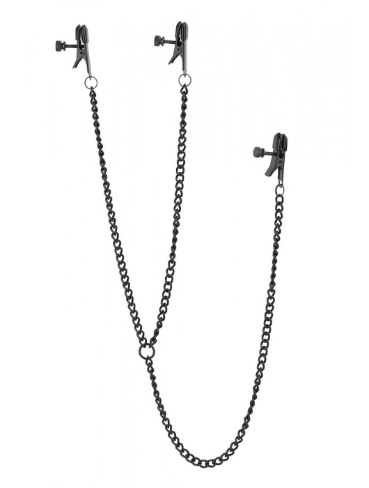 Черные зажимы на соски и клитор на цепочке DELUXE NIPPLE   CLIT CLAMPS - Dream Toys - купить с доставкой в Петропавловске-Камчатском