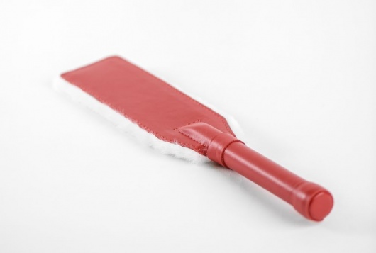 Красно-белая двустороння шлепалка из натуральной кожи и меха - 35 см. - БДСМ Арсенал - купить с доставкой в Петропавловске-Камчатском