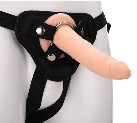 Телесный страпон на черных трусиках STRAP ON REAL DILDO - 20 см. - Dream Toys - купить с доставкой в Петропавловске-Камчатском
