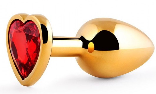 Золотистая анальная пробка с красным стразом-сердечком - 8 см. - Anal Jewelry Plug - купить с доставкой в Петропавловске-Камчатском