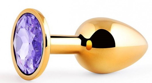 Золотистая анальная пробка с фиолетовым стразом - 7,2 см. - Anal Jewelry Plug - купить с доставкой в Петропавловске-Камчатском