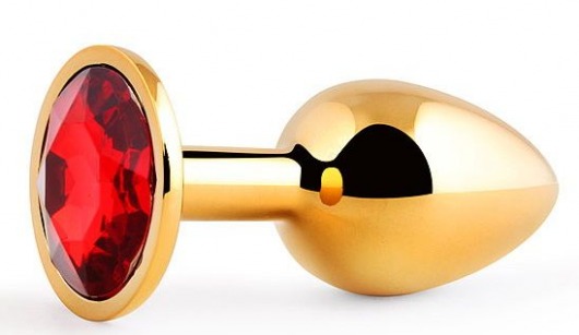 Золотистая анальная пробка с красным стразом - 7,2 см. - Anal Jewelry Plug - купить с доставкой в Петропавловске-Камчатском