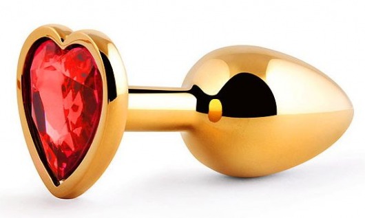 Золотистая анальная пробка с красным стразом-сердечком - 7 см. - Anal Jewelry Plug - купить с доставкой в Петропавловске-Камчатском