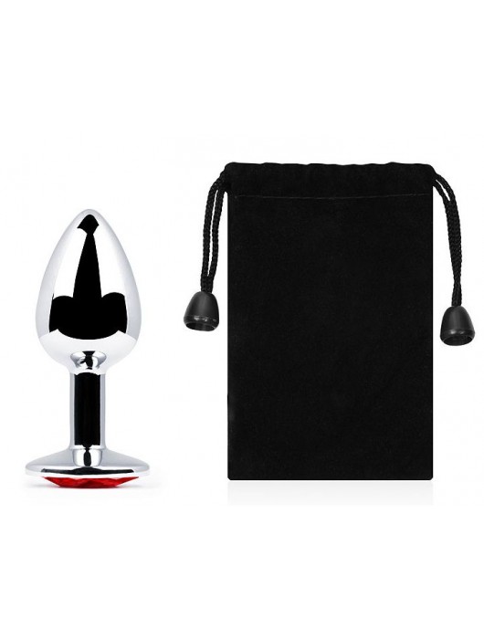 Серебристая анальная пробка с красным стразом - 7,2 см. - Anal Jewelry Plug - купить с доставкой в Петропавловске-Камчатском