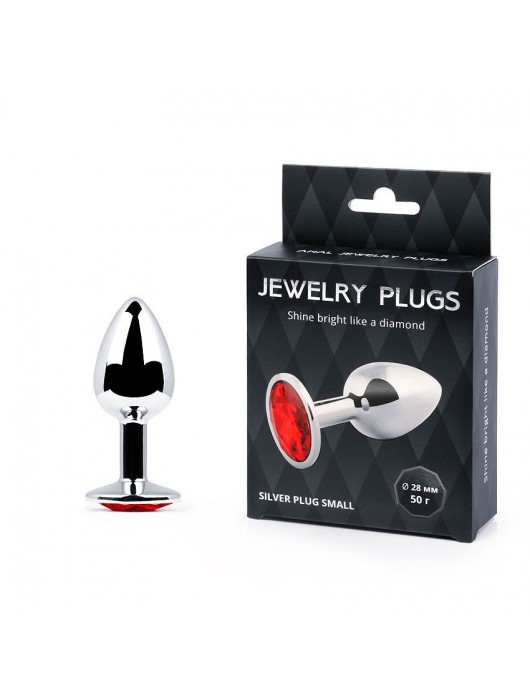 Серебристая анальная пробка с красным стразом - 7,2 см. - Anal Jewelry Plug - купить с доставкой в Петропавловске-Камчатском