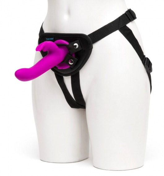 Лиловый страпон Rechargeable Vibrating Strap-On Harness Set - 17,6 см. - Happy Rabbit - купить с доставкой в Петропавловске-Камчатском